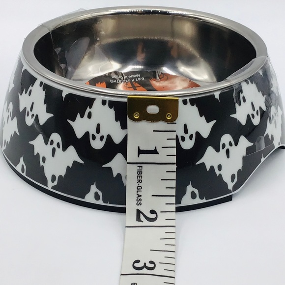 Halloween Pet Food Bowl Small Ghost Black White Melamine Metal Water Cat Dog - Picture 6 of 7